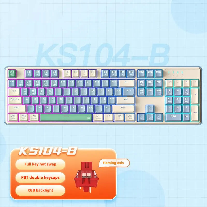 104-key mechanical keyboard with RGB lighting and multiple colour configuration options