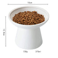 Wide shallow blue elevated ceramic bowl for cat food and water on a floor