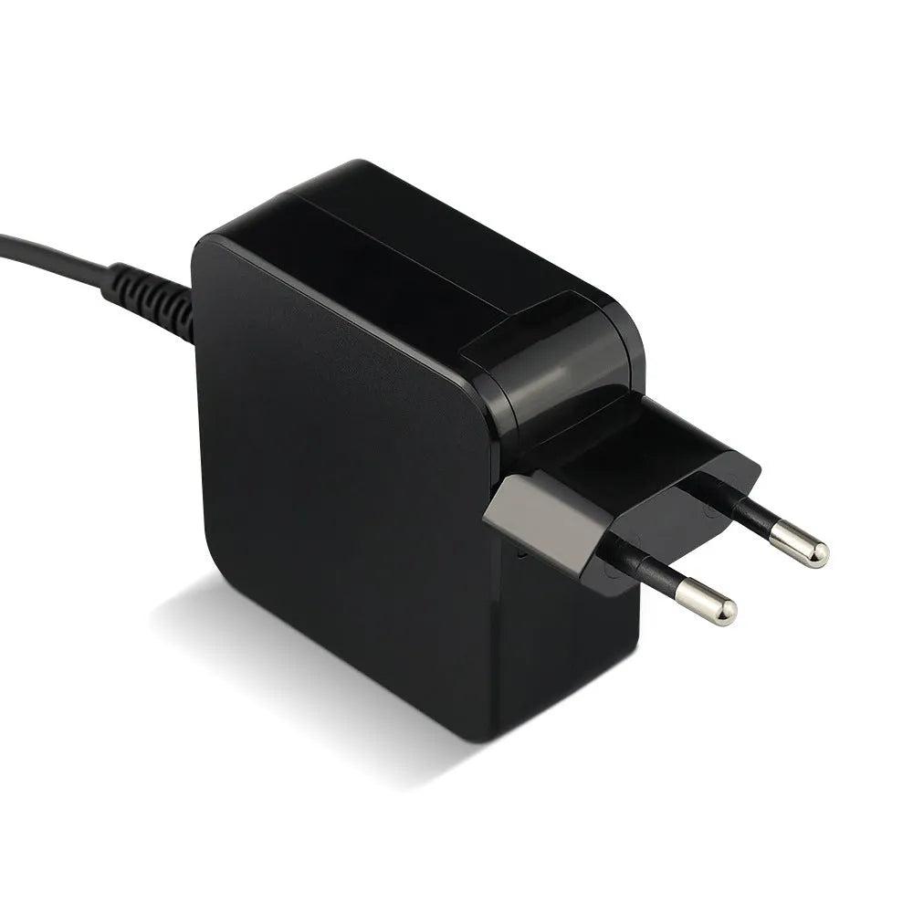 Black 45W laptop adapter with American plug and European socket compatibility