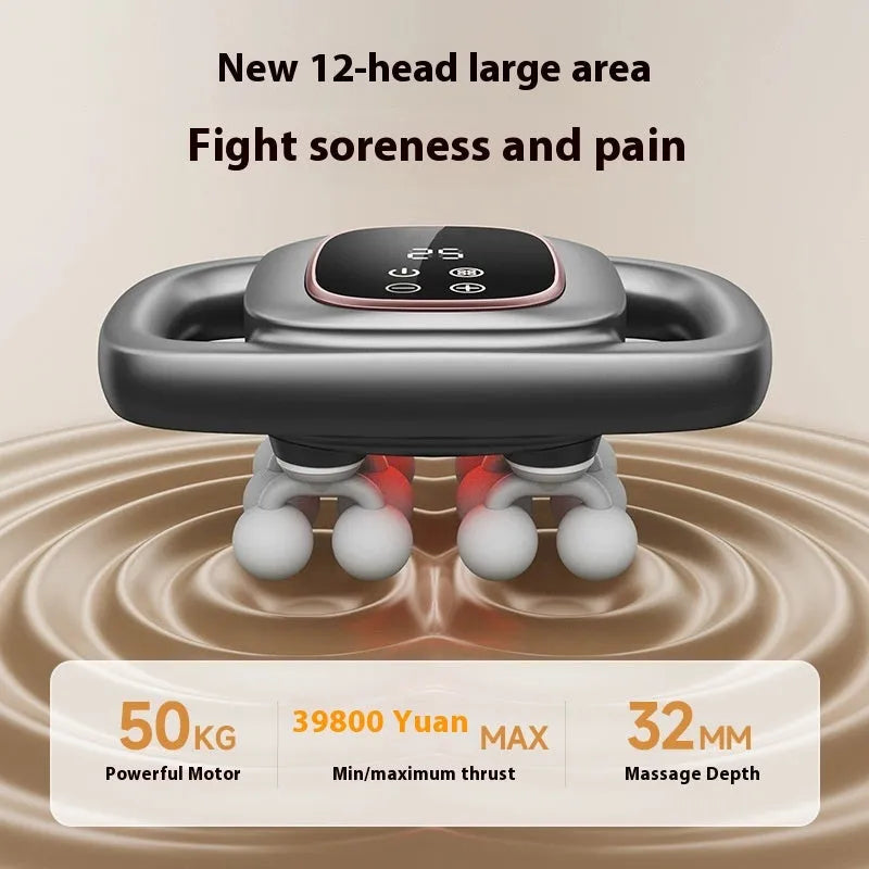 12-head massage gun with HD LCD screen, 30 gears, 3 modes, low noise 36-45dB, Blue or Grey