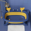 Blue portable foldable pet bathing tub for small cats and dogs.