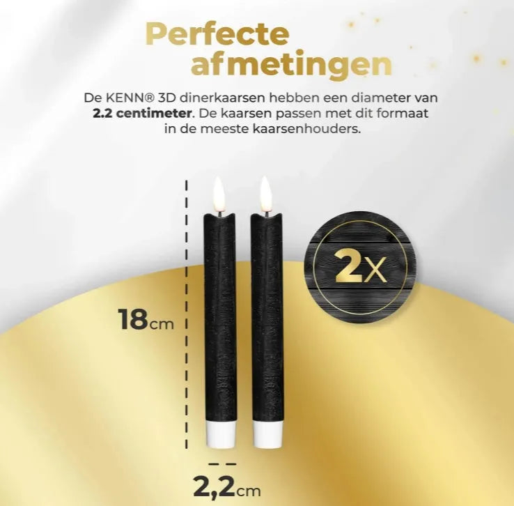 Black S2 3D Flame LED Taper Candle with realistic flickering flame effect, 18cm tall.