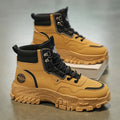Men's black Martin boots with artificial PU upper and injection moulded sole, high-top design