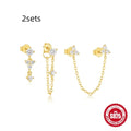 S925 sterling silver geometric zircon earring set with three matching pieces in gold tones