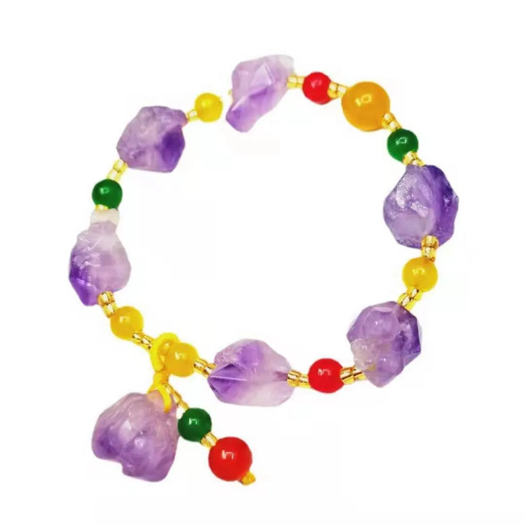 Natural amethyst bracelet with fu character engraving on purple gemstone beads