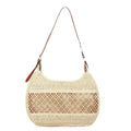 Women's straw cross body bag in horizontal square shape with sandwich pocket