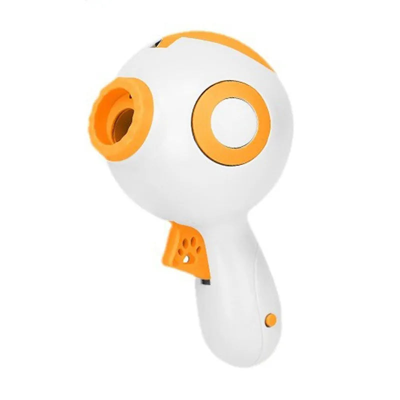 Green, orange and pink dog treat launcher toy for interactive training and slow feeding