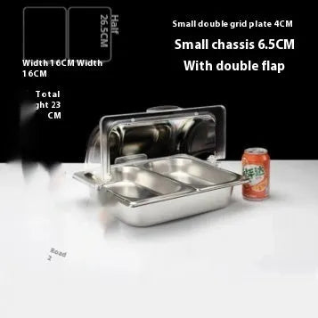 Stainless steel commercial dining plate display box with lid and multiple compartment configuration options
