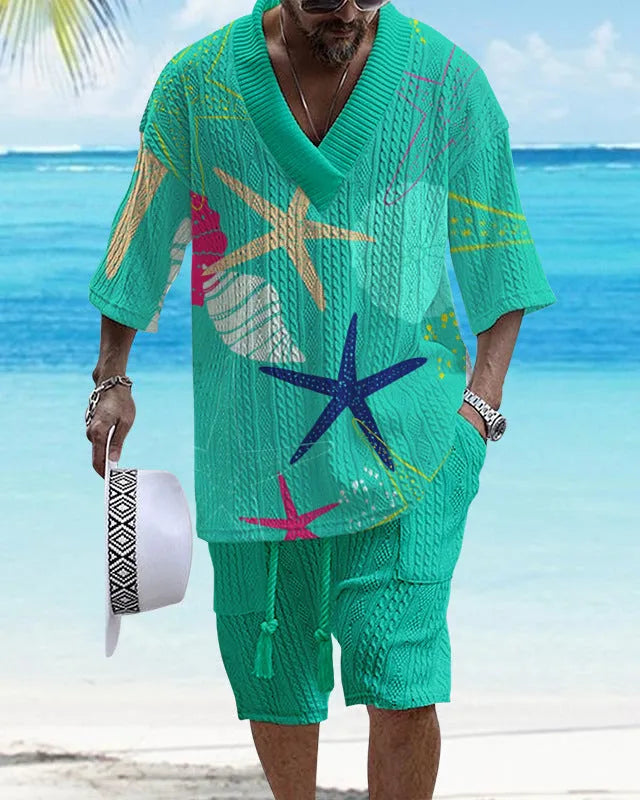 Loose casual short sleeve suit set in polyester with matching top and shorts