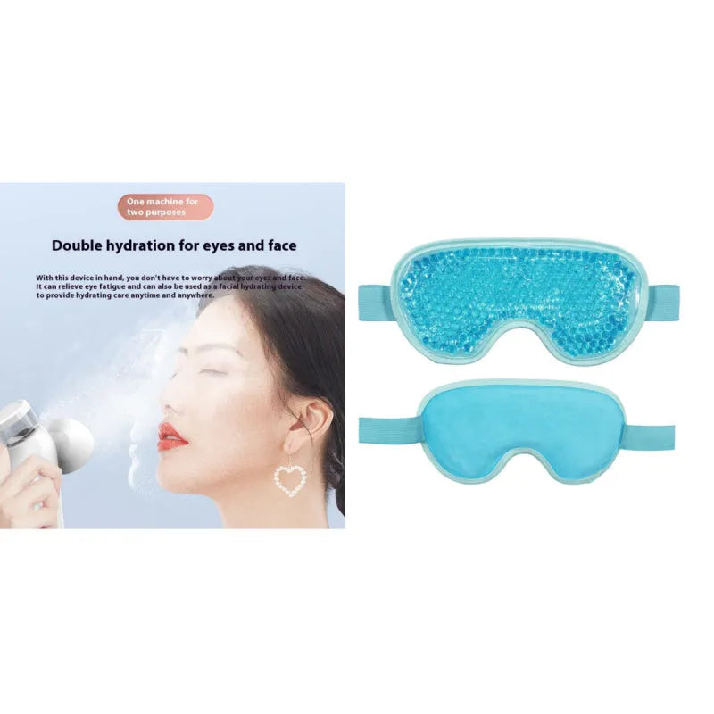 White portable cold and hot compress eye atomisation device with USB cable and eye mask