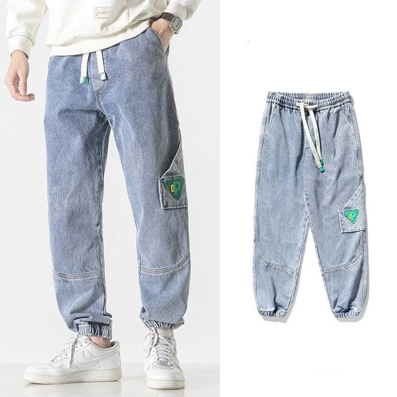 Men's loose-fit tapered cotton trousers in black, blue and grey colours