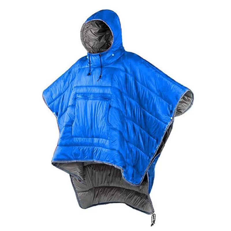 Army green wearable cloak sleeping bag with hood and sleeves for outdoor camping
