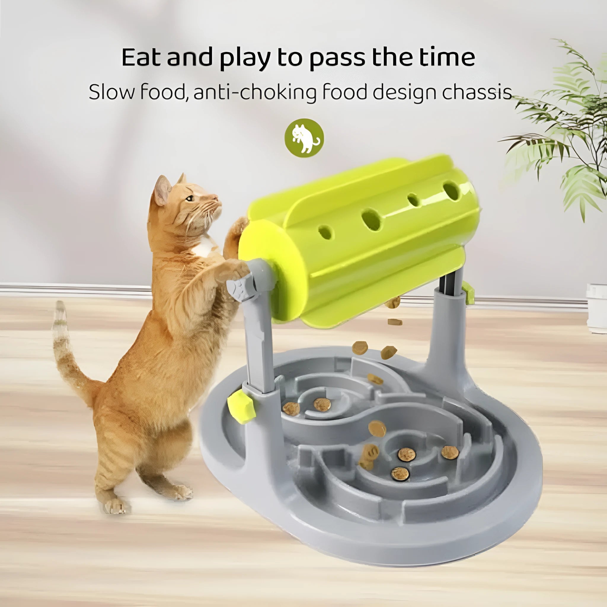 Blue interactive slow feeder bowl for dogs and cats with adjustable height and raised patterns