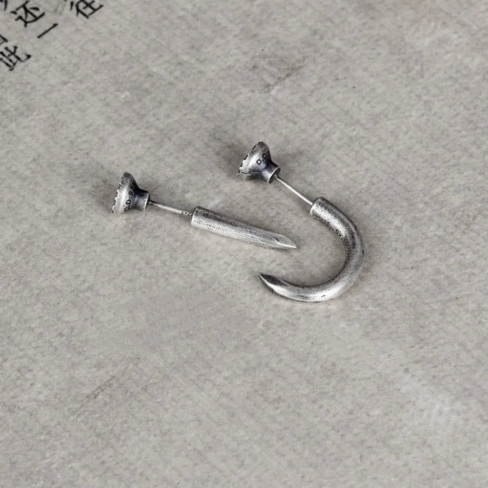 S925 sterling silver nail stud earrings in straight and curved punk styles