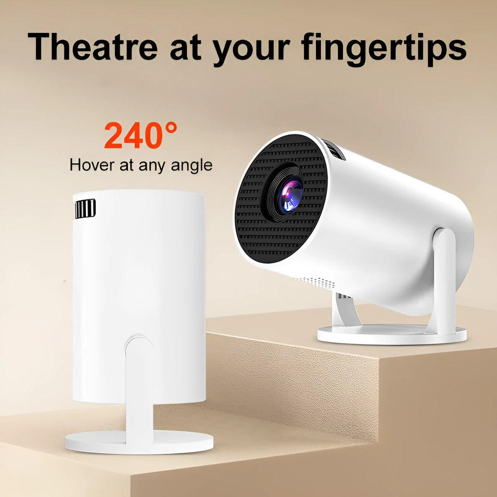 White mini wireless portable projector with 1080p resolution for home cinema use