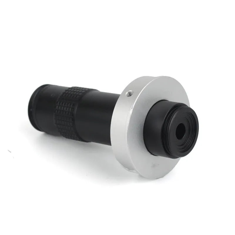 Black industrial monocular camera lens with 0.1-1.3X magnification for component inspection