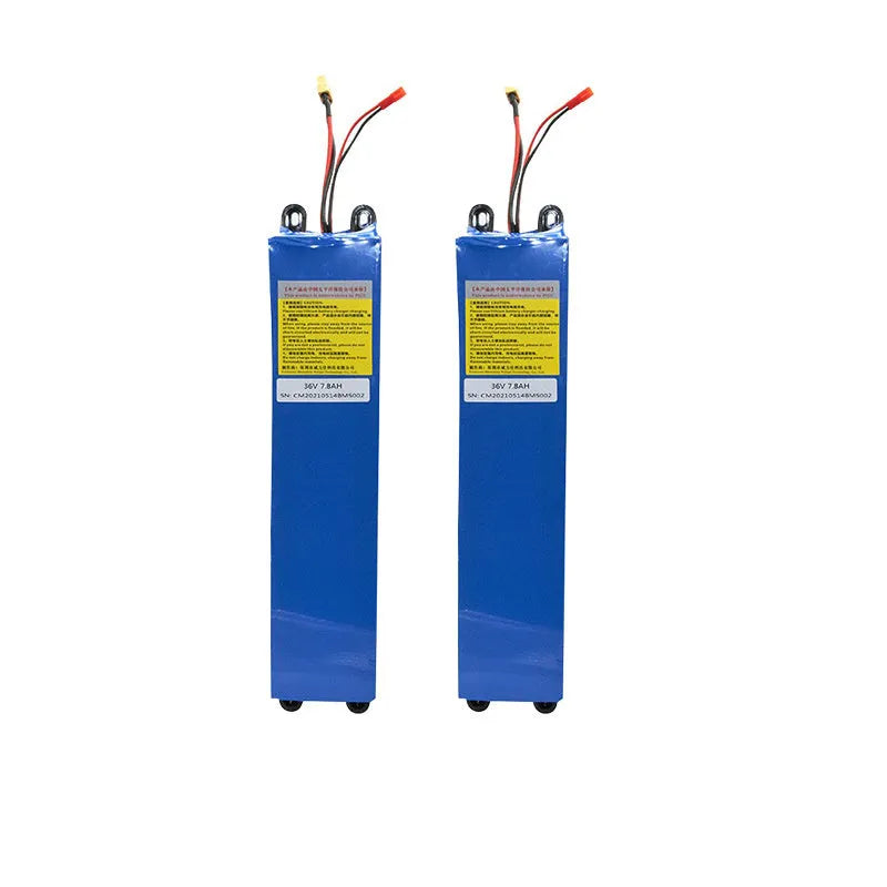 36V electric scooter lithium battery pack showing three capacity options: 6.6Ah, 7.8Ah, and 10.4Ah