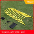 Six foldable hexagon football agility training rings in green, orange, and yellow colours
