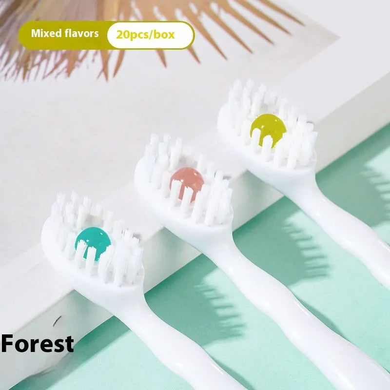 Box of disposable bead toothbrushes in assorted flavours for travel