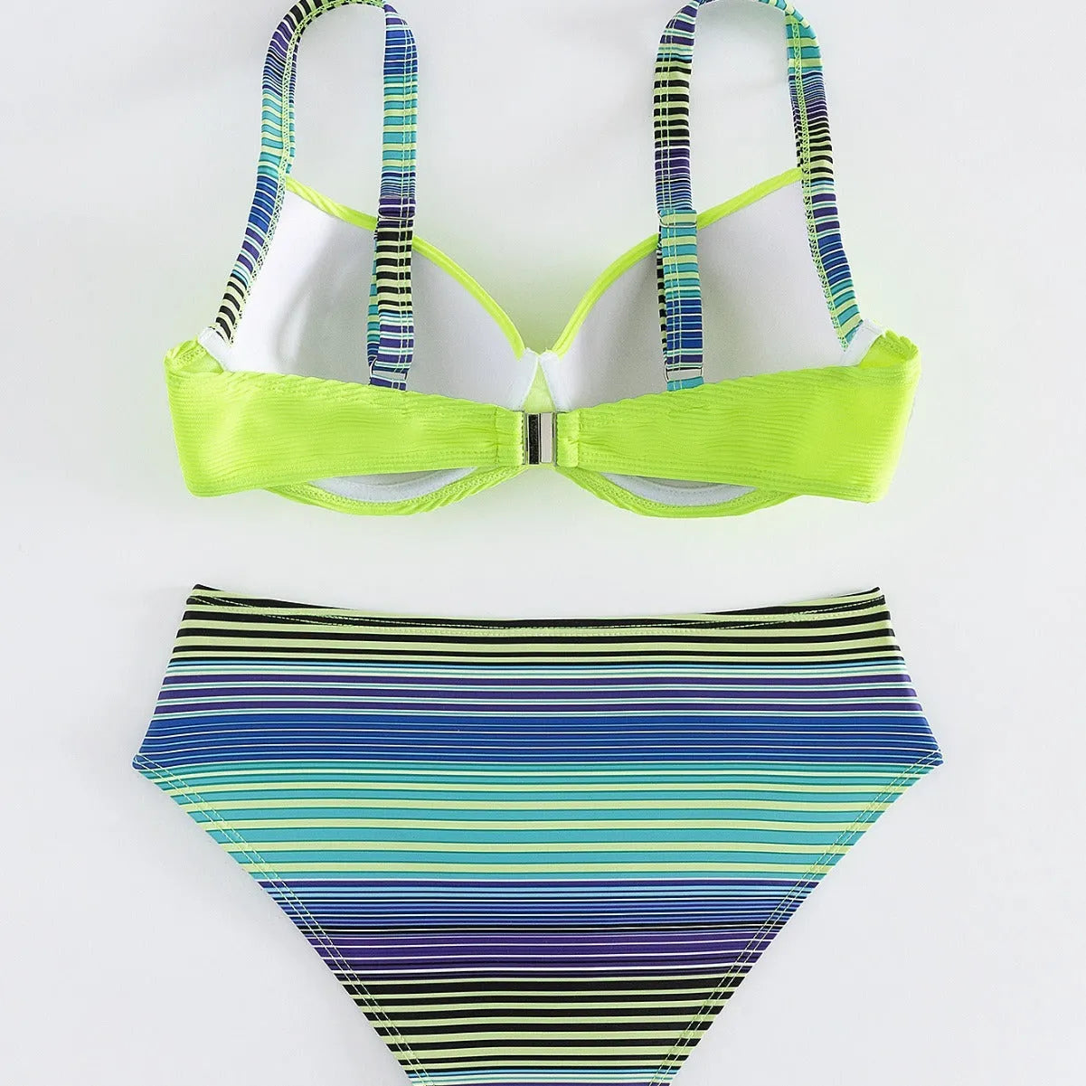 Green printed women's halter bikini with split briefs swimwear set