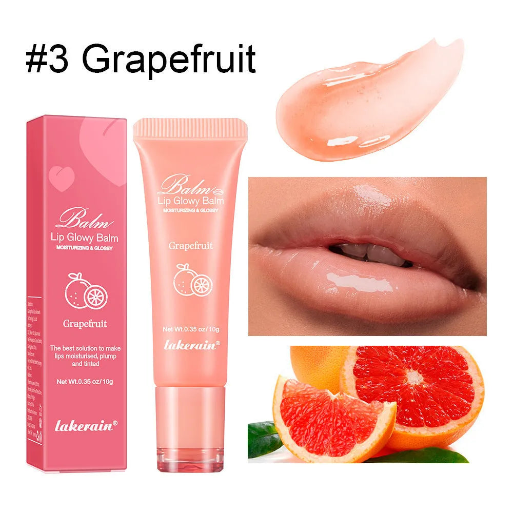 Women's flavoured lip gloss in yellow peach, berry, grapefruit, and grape options for a natural finish.