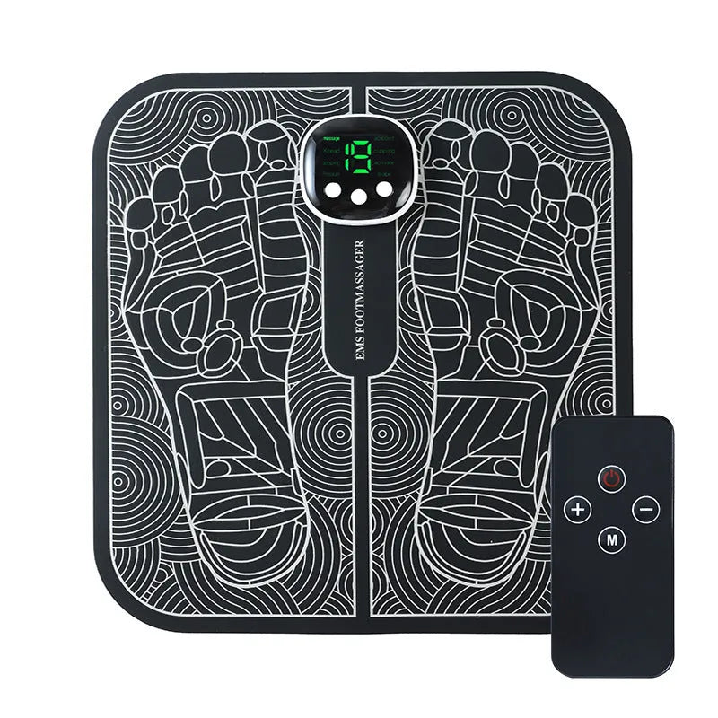 Rechargeable reflexology foot massager mat with remote control and USB charging cable