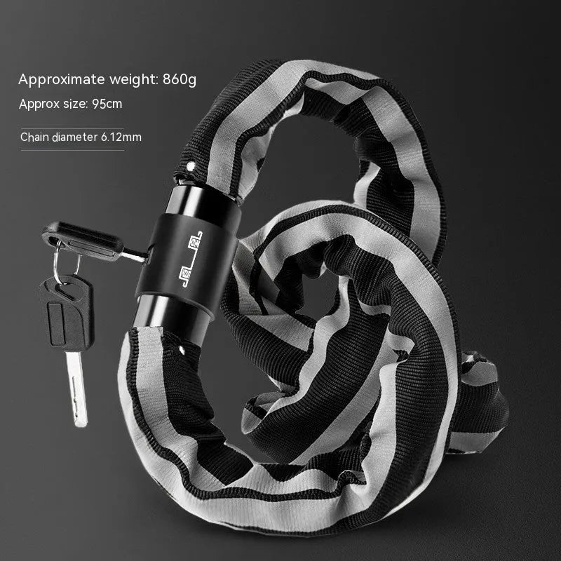 Black portable anti-hydraulic shear chain lock for mountain bikes with 95cm zinc alloy chain