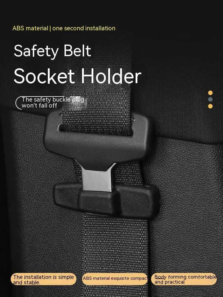 Black ABS plastic car seat belt stopper clips showing universal design for automotive use