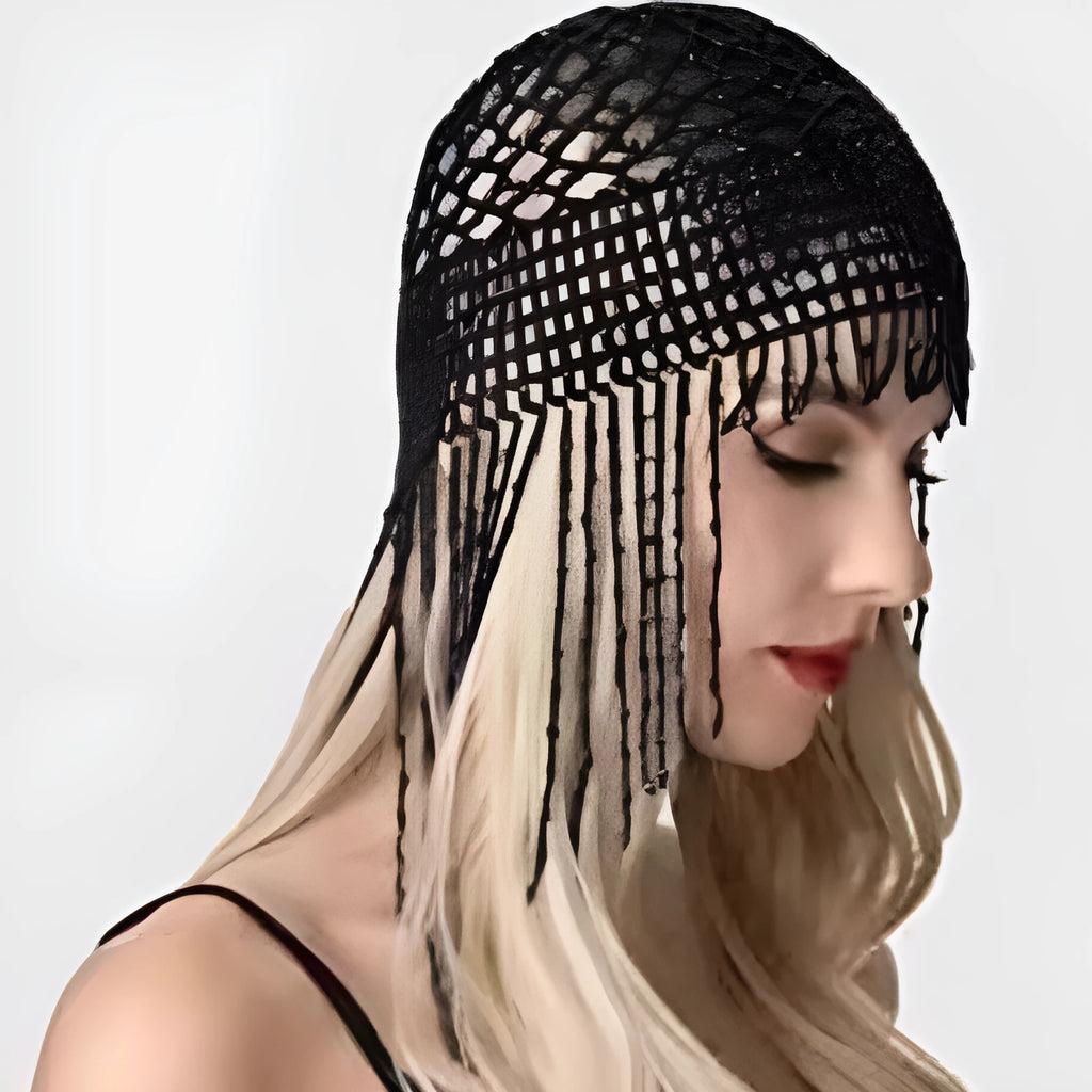 Handmade alloy belly dance hair ornament with decorative tassels in black or silver colour