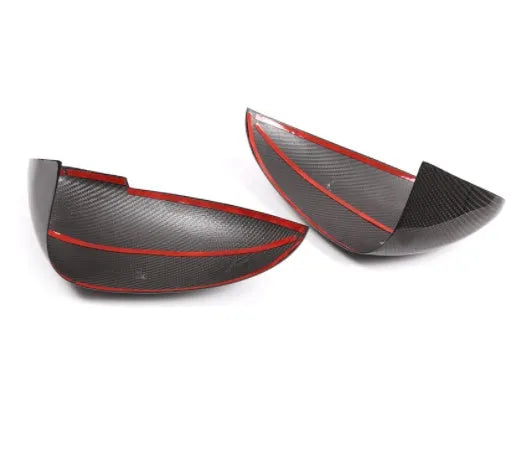 Pair of true carbon fibre rearview mirror covers for Porsche Macan, black finish.