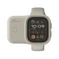 Apple Watch portable wireless charging power bank with silicone case in brown, midnight blue, or starlight colours