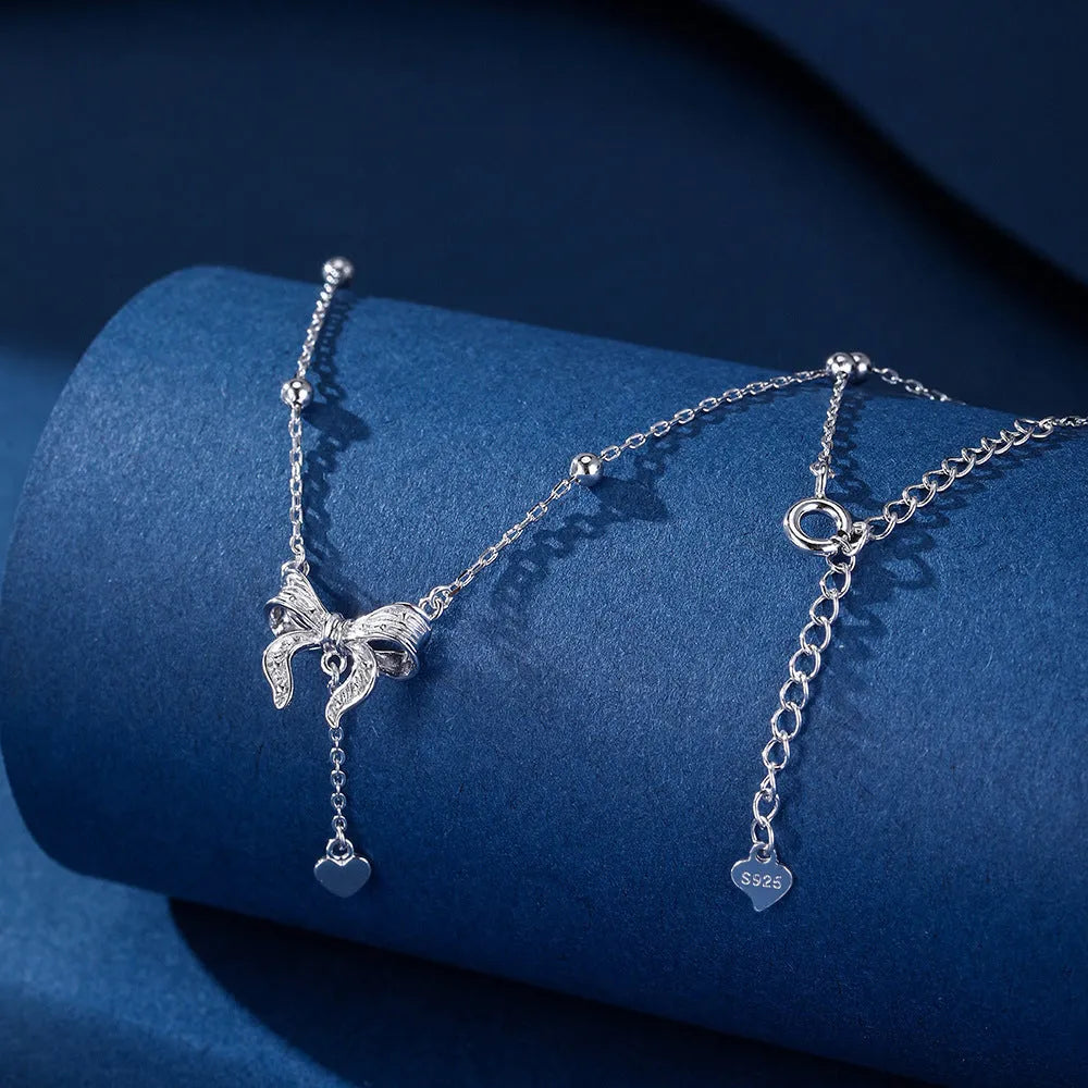 S925 pure silver butterfly heart clavicle chain necklace with adjustable 40-45 cm length