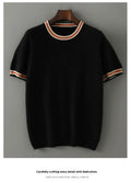 Men's short sleeve pure wool round neck sweater in black, grey, or white.