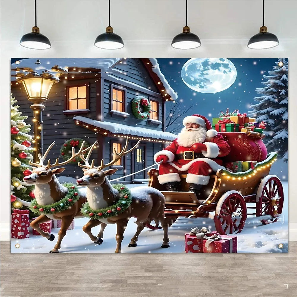 Santa Claus Christmas banner with gift design measuring 210 by 150 cm