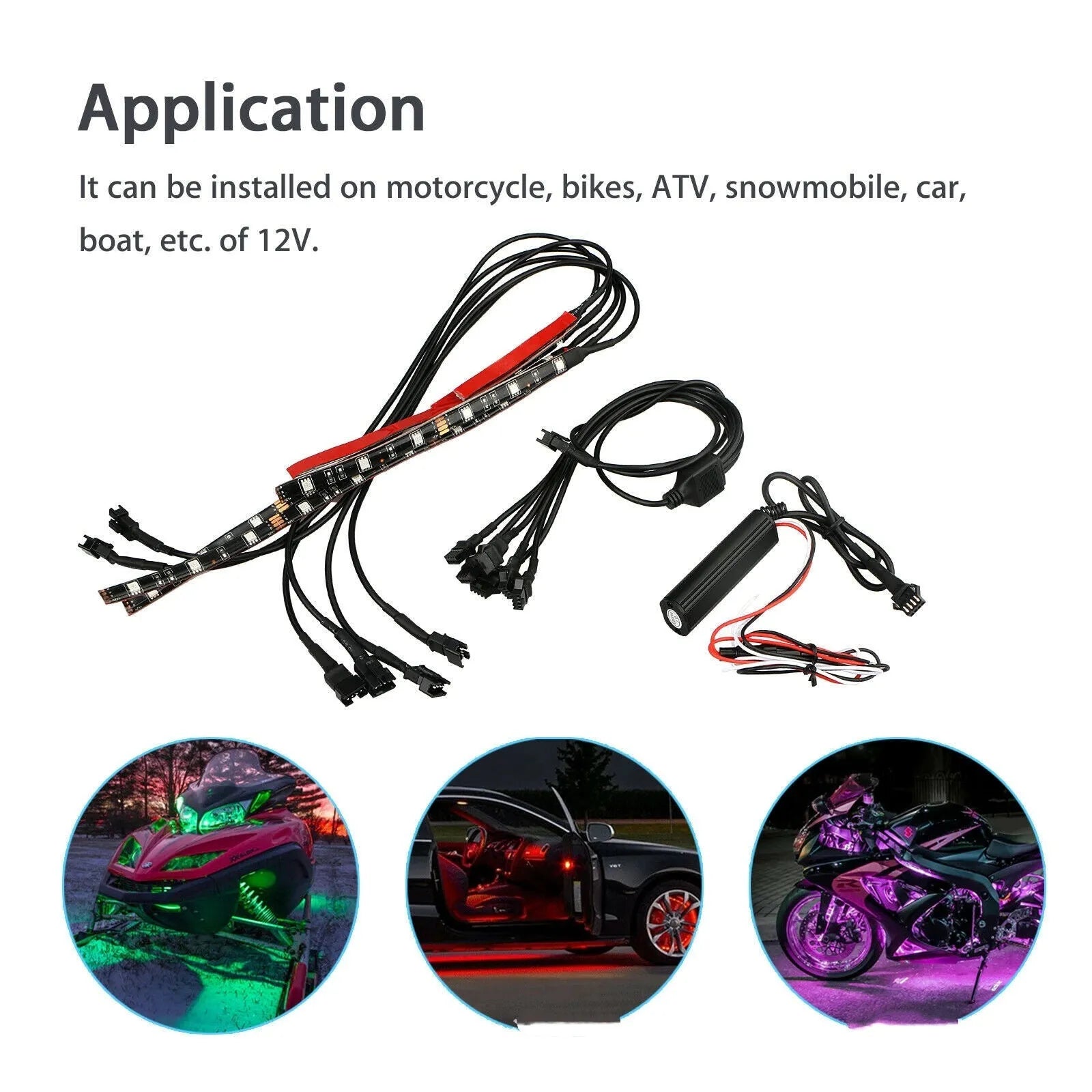 Black silicone RGB LED light bar with remote control for motorcycle and car atmosphere lighting