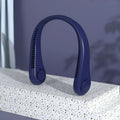 Blue USB rechargeable bladeless neck fan with a soft silicone neckband.