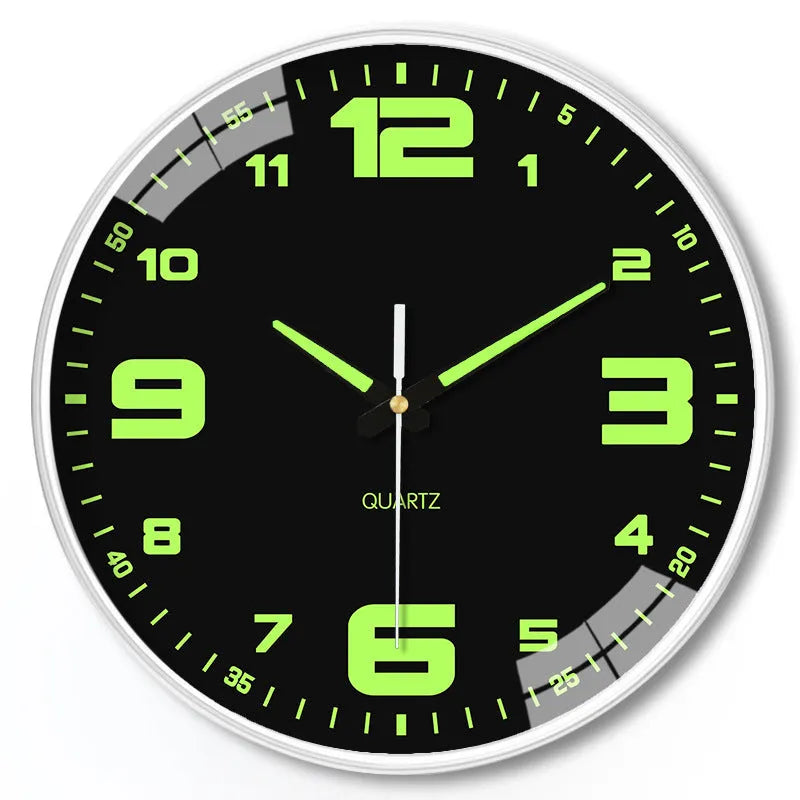 Modern round luminous wall clock 20cm diameter with plastic case on a wall