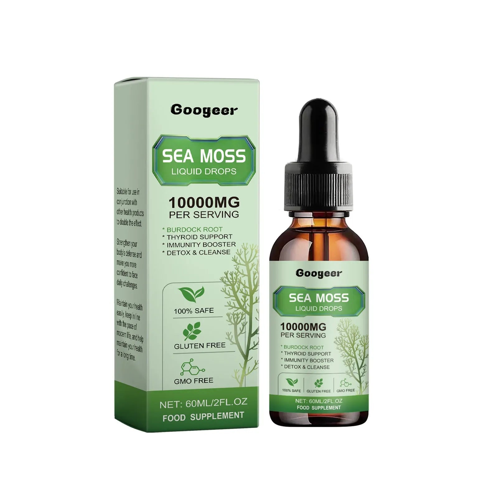 Googeer sea moss liquid drops body treatment bottle 60ml with traditional Chinese medicine extract