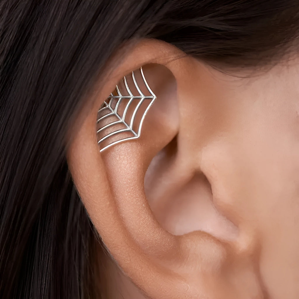 Spider web geometric mesh stud earrings in electroplated gold and silver colours