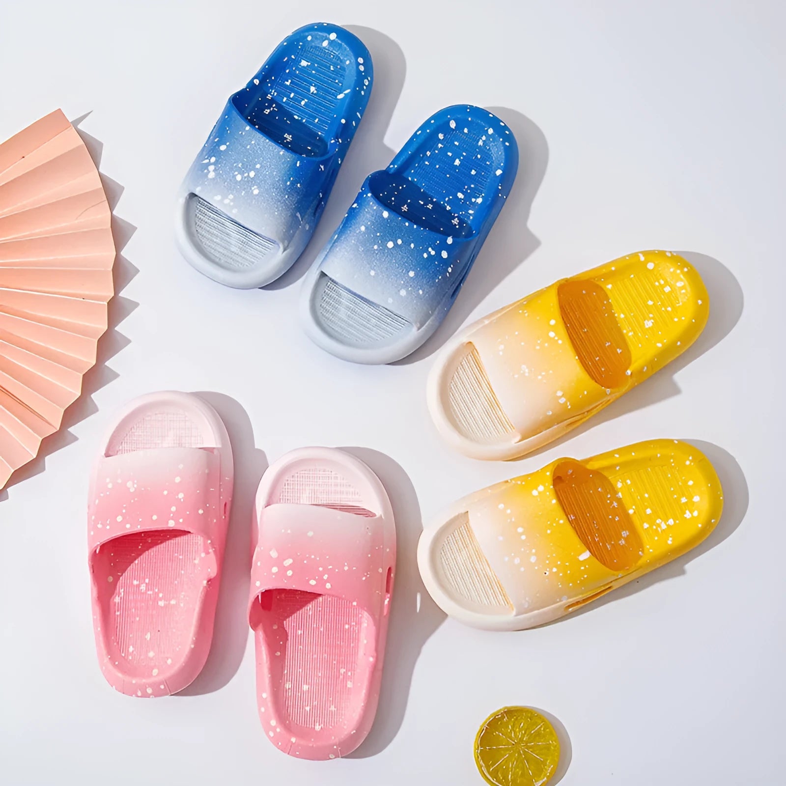 Children's gradient colour PVC slippers with non-slip sole showing European and American styling