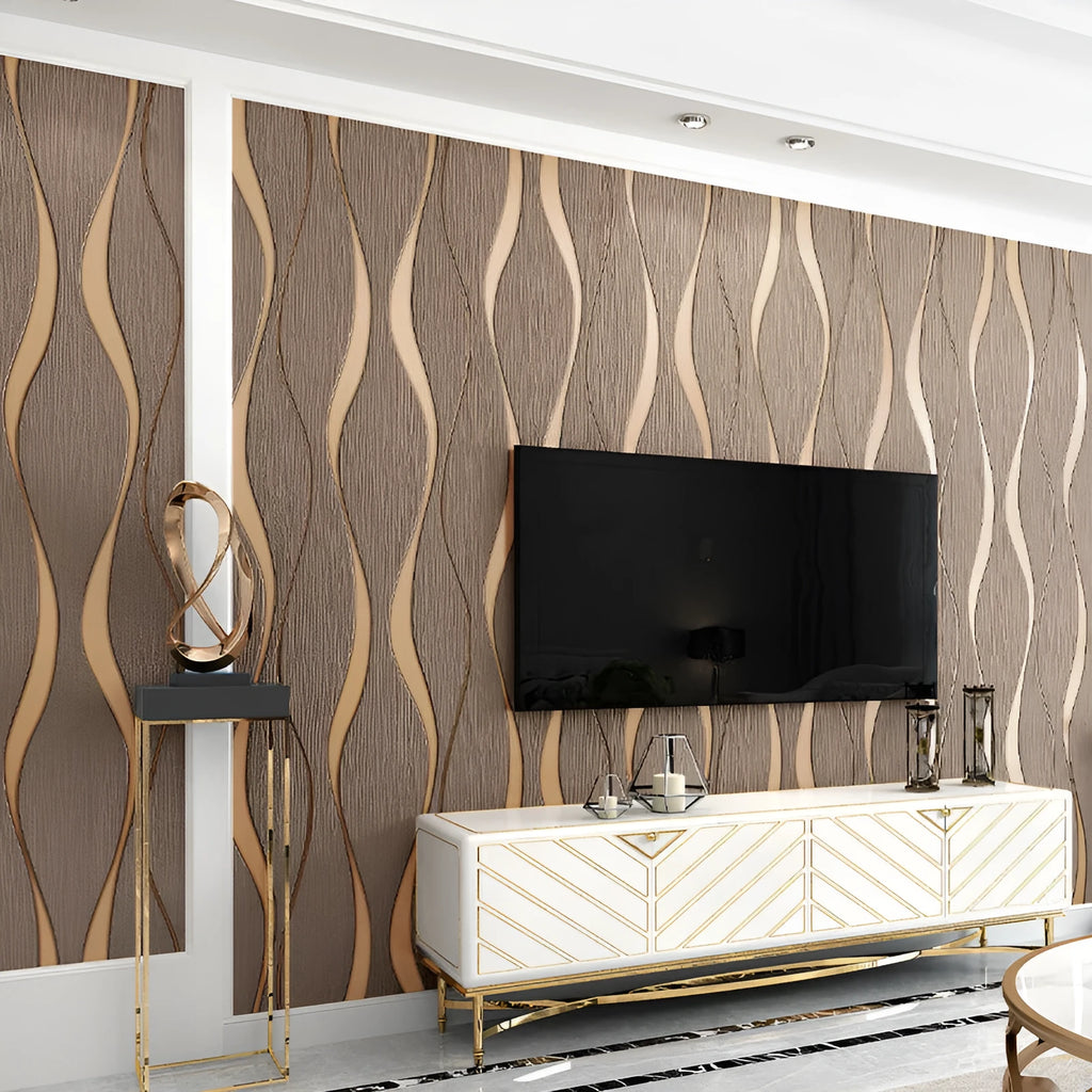 Curved stripe pattern 3D background wallpaper in non-woven fabric with deerskin velvet finish