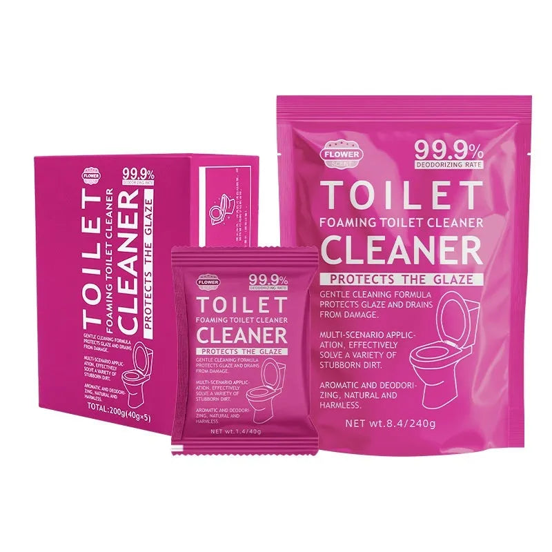 Toilet bubble powder cleaner in blue ocean or pink floral fragrance for descaling and anti-blocking
