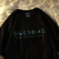 Cotton short sleeve t-shirt with letter pattern in loose fit available in black, white, and dark grey colours
