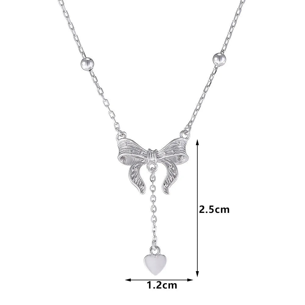 S925 pure silver butterfly heart clavicle chain necklace with adjustable 40-45 cm length