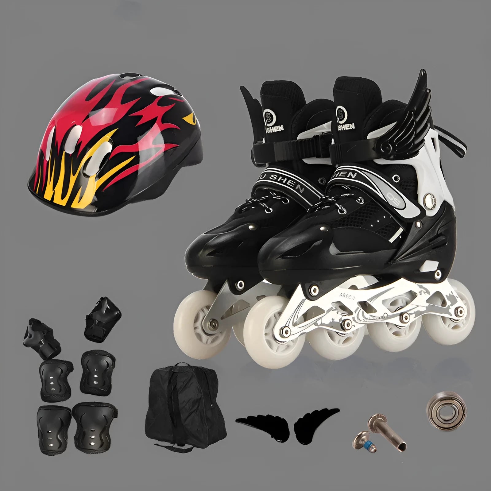 PU children's roller skates with aluminium frame and protective gear in multiple colour options