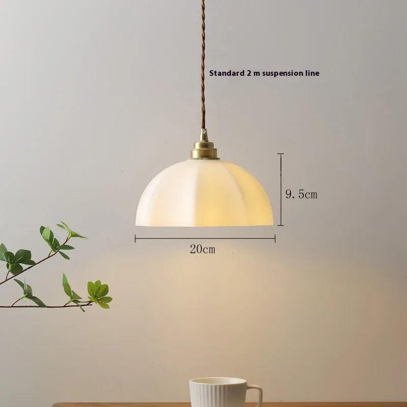 Small Chinese style droplight lamp with copper glass shade for bedside or dining room