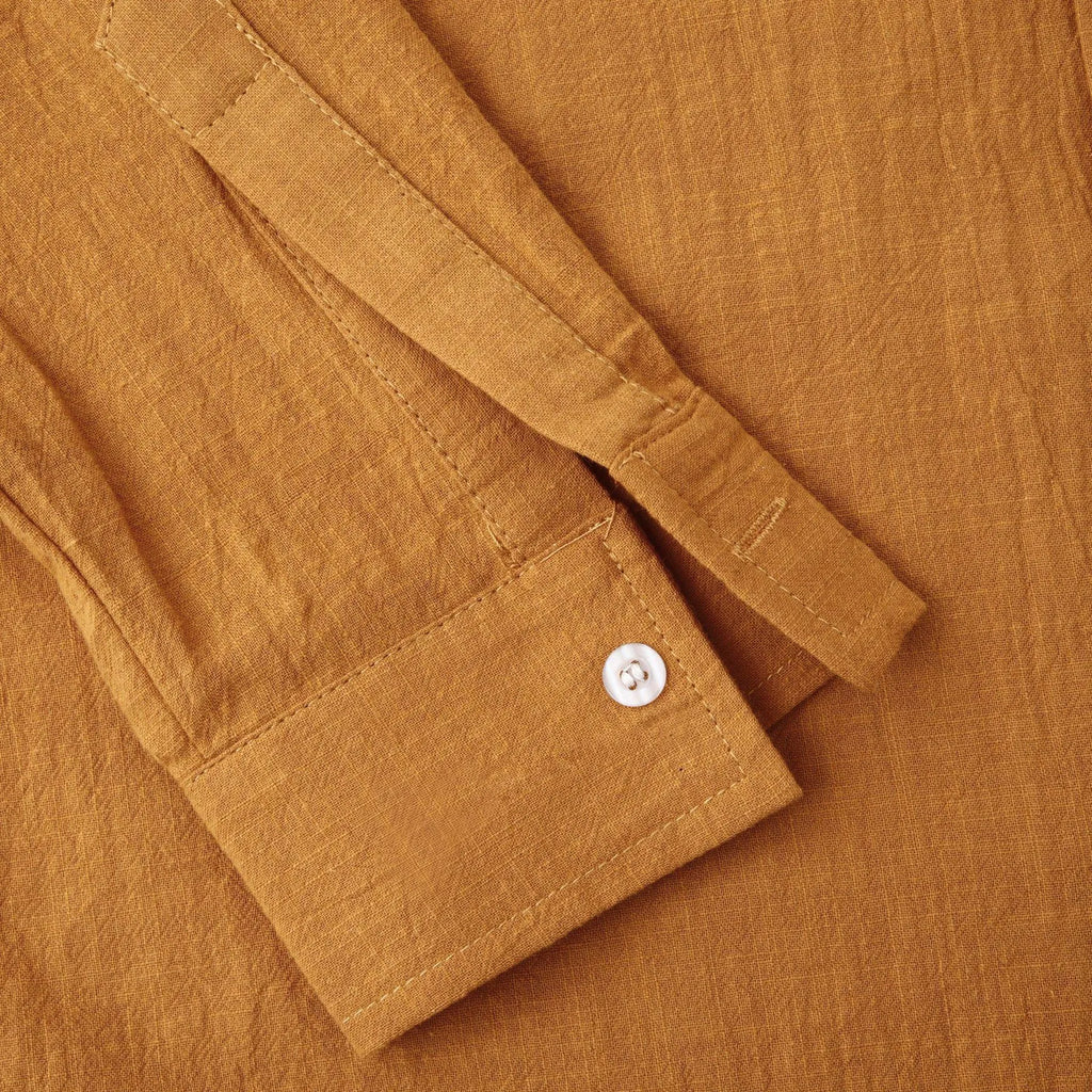 Men's slim brown cotton blend long sleeve shirt and casual pants coordinated set