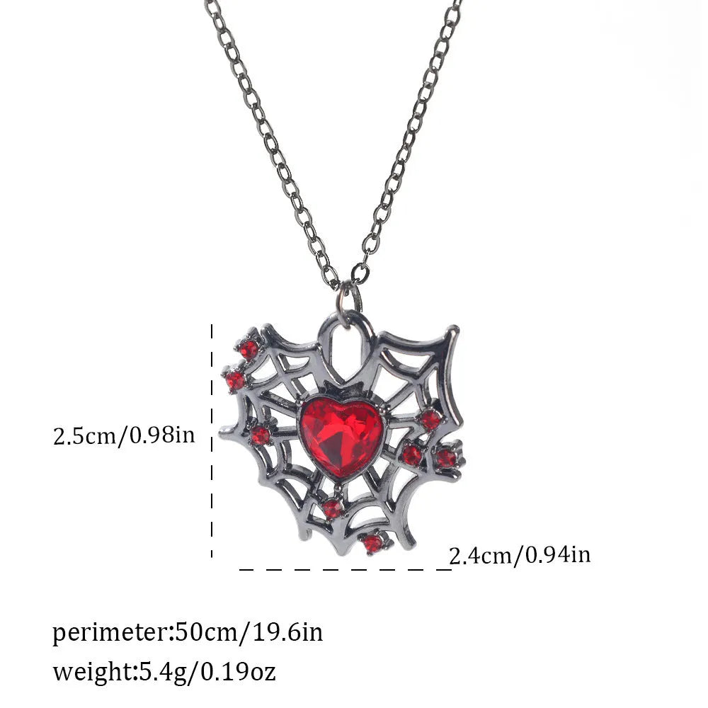 Dark style Halloween necklace with electroplated zinc alloy bat and spider pendant on a regular chain.