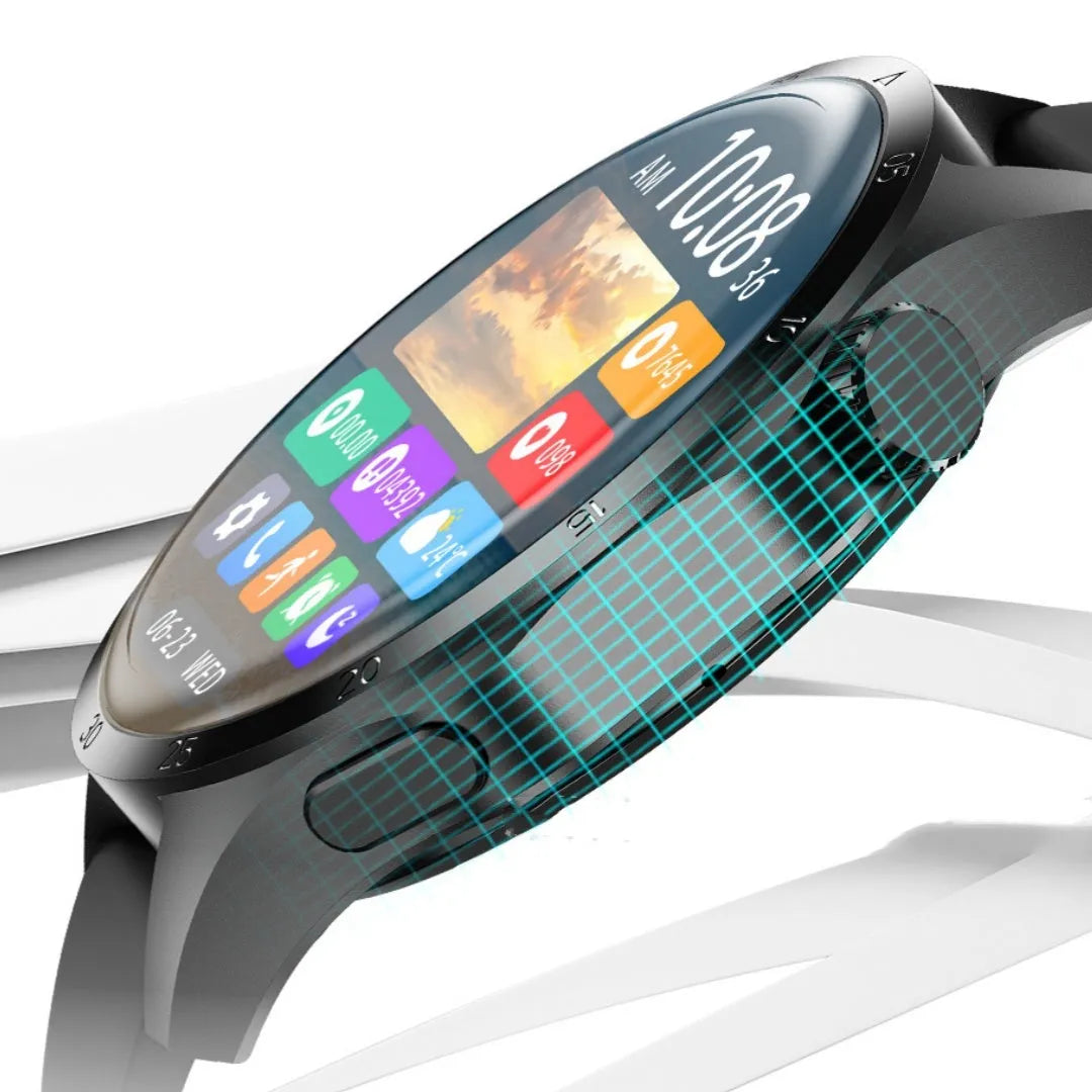Black smartwatch with Bluetooth calling on a silicone strap, showing a TFT display with health metrics.