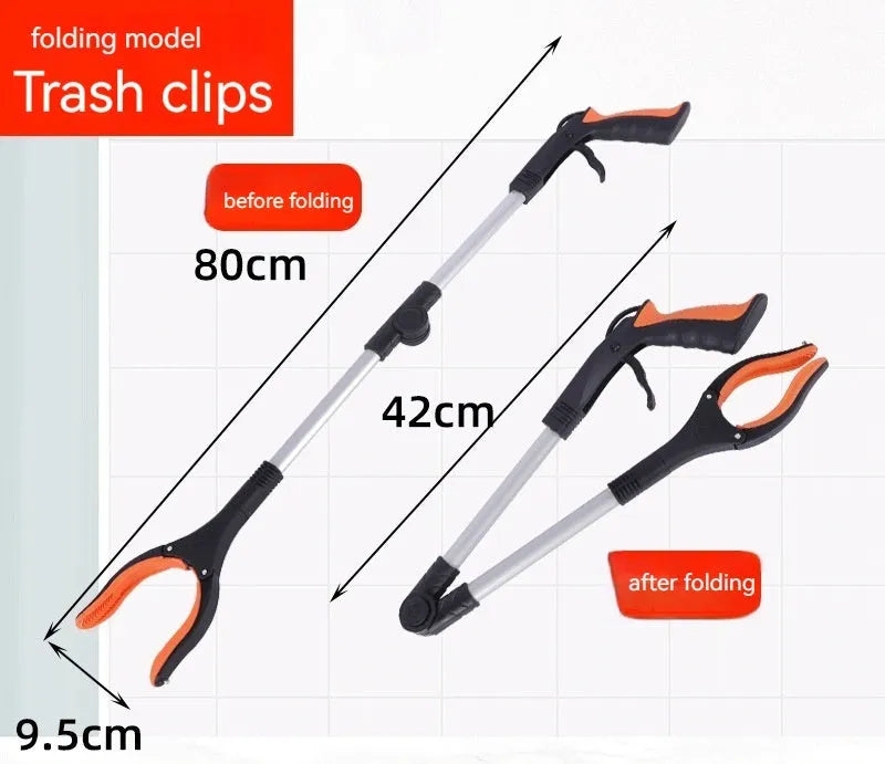 Foldable aluminium alloy garbage clamp extended to 80cm with magnetic sucker and coloured handle
